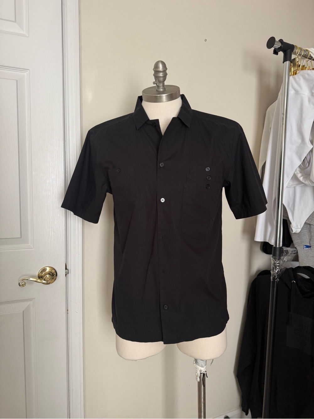 Y-3 Men's Black Short-Sleeve Button-Down Shirt